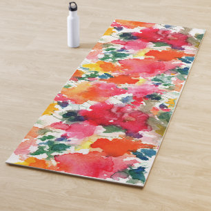 Tapis De Yoga Le rouge domine le jaune aquarelle bouquet rose