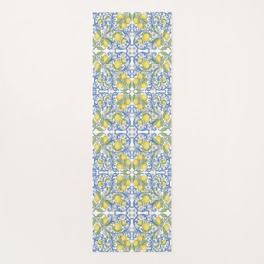 Tapis De Yoga Lemon Citrus Blue Mediterranean Tile Pattern (Dos)