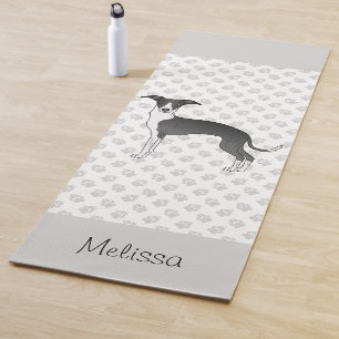 Tapis De Yoga Lévrier Italien Noir Et Blanc Avec Nom Personnalis
