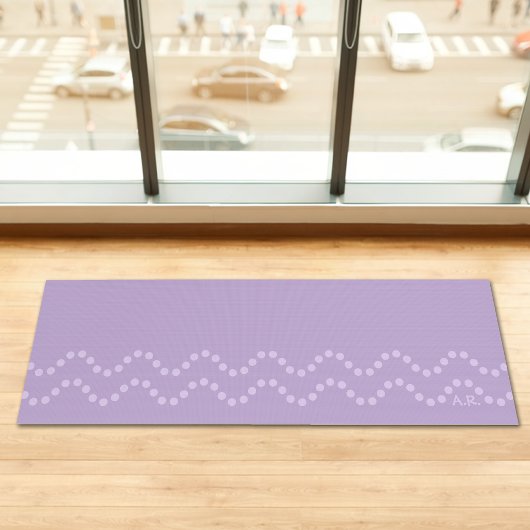 Tapis De Yoga Light Lavender Minimal Dotted Wavy Lines Initials