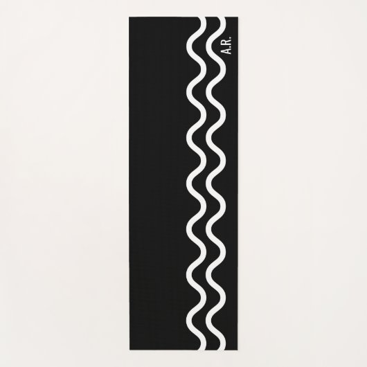 Tapis De Yoga Lignes ondulées modernes minimales noires avec ini (Devant)
