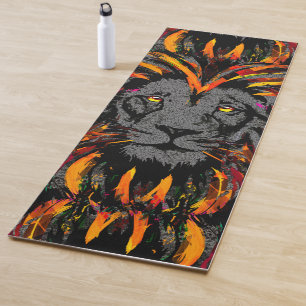 Tapis De Yoga Lion Yoga Mat Orange Lion Head Illustration