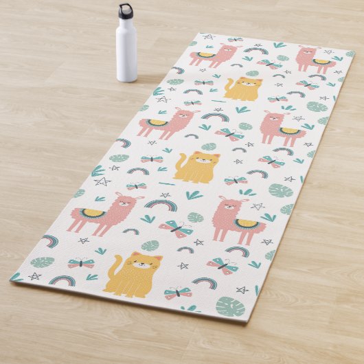 Tapis De Yoga Llamas Chats Alapaca Animaux verts Boho (En situation)