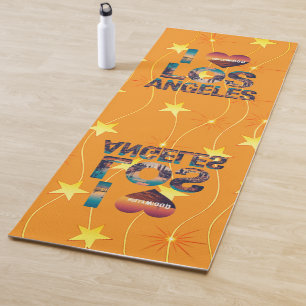 Tapis De Yoga Los Angeles Skyline Sunset & Hollywood Typographie