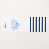 Tapis De Yoga Lotus Flower Navy Bleu Blanc rayé (Dos (Horizontal))