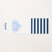 Tapis De Yoga Lotus Flower Navy Bleu Blanc rayé (Devant (Horizontal))
