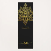 Tapis De Yoga Lotus Gold Mandala Monogramme élégant noir (Devant)