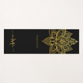 Tapis De Yoga Lotus Gold Mandala Monogramme élégant noir (Devant (Horizontal))