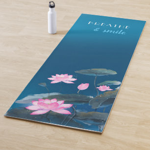 Tapis De Yoga Lotus rose Flore Mindfult Citation Bleu foncé