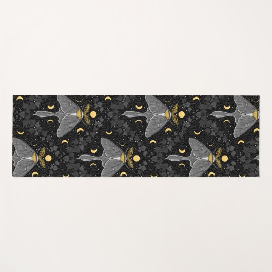 Tapis De Yoga Luna moth, phases de lune et lierre damassé patron (Devant (Horizontal))