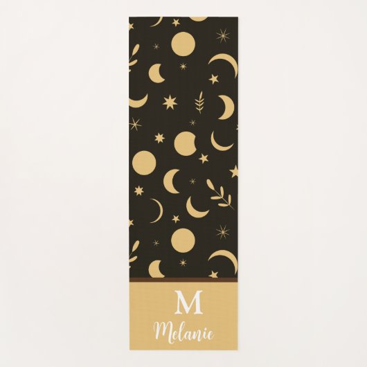Tapis De Yoga Lune phases Boho doré monogrammées (Devant)