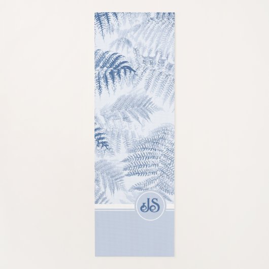 Tapis De Yoga Lush Serene Blue Ferns Monogram Initiales (Devant)