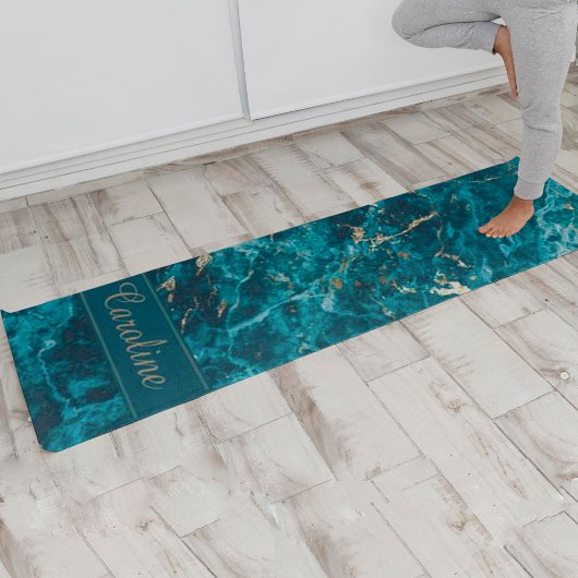 Tapis De Yoga Luxe Elegant Blue Gold Marble Nom de l'effet