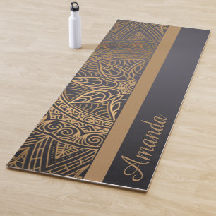 Tapis De Yoga Luxe Elegant Gold Noir Mandala Design Nom