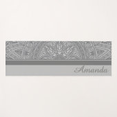 Tapis De Yoga Luxe Elegant Gris Noir Mandala Design Nom (Devant (Horizontal))
