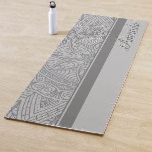 Tapis De Yoga Luxe Elegant Gris Noir Mandala Design Nom