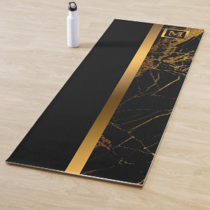 Tapis De Yoga Luxe Elégant Marbre Noir Or Moderne
