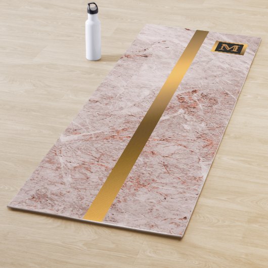 Tapis De Yoga Luxe Elégant Marbre Noir Or Moderne (En situation)