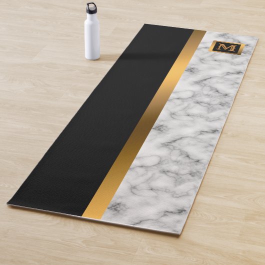 Tapis De Yoga Luxe Elégant Marbre Noir Or Moderne (En situation)