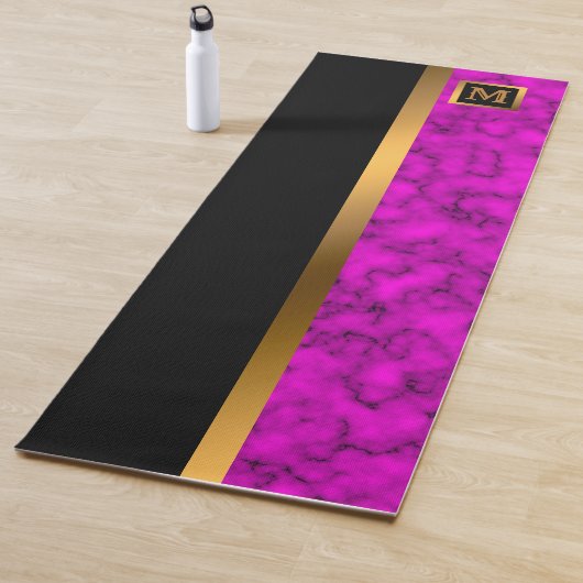 Tapis De Yoga Luxe Elégant Marbre Noir Or Moderne (En situation)