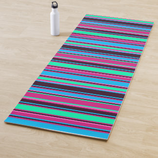 Tapis De Yoga Magenta, Aqua et Mat de Yoga à rayures bleues