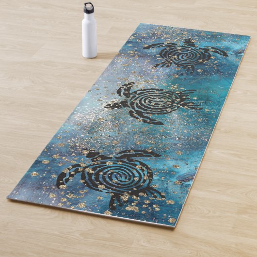 Tapis De Yoga Magique Tortue de mer Glittery Bleu (En situation)