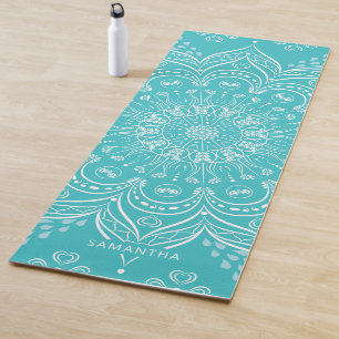 Tapis De Yoga Magnifique Mandala Personnalisé Turquoise bleu Boh