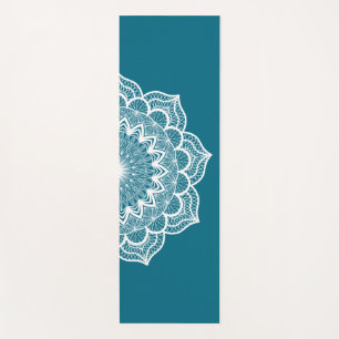 Tapis De Yoga Mandala blanc sur fond bleu