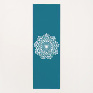 Tapis De Yoga Mandala blanc sur fond bleu
