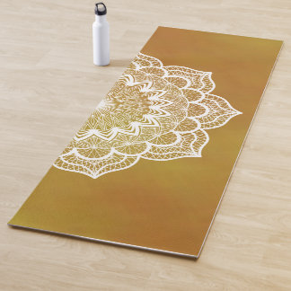 Tapis De Yoga Mandala blanc sur fond doré