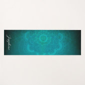 Tapis De Yoga Mandala bleu turquoise avec nom double face (Devant (Horizontal))