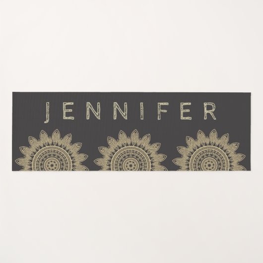 Tapis De Yoga Mandala Boho en or noir Yoga Mat (Devant (Horizontal))