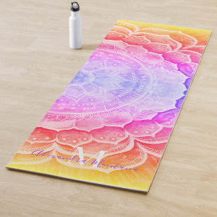 Tapis De Yoga Mandala Coucher de soleil Monogramme Aquarelles Yo