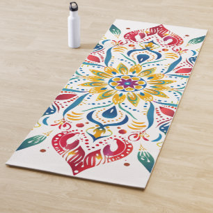 Tapis de Yoga Mandala de Soleil Aquarelle Coloré