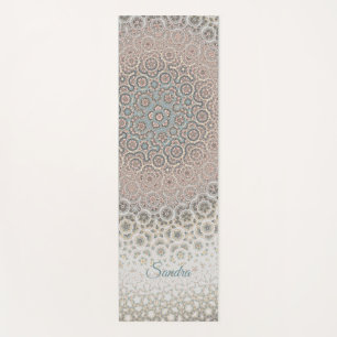 Tapis De Yoga Mandala d'or rose motif personnalisé turquoise