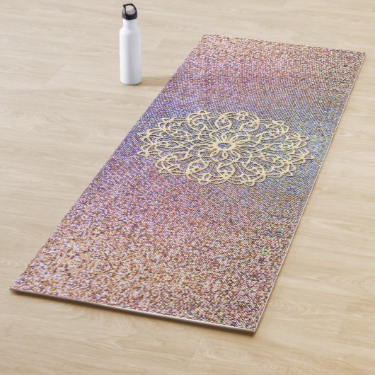 Tapis De Yoga Mandala d'or sur Shimmery Speckled (En situation)