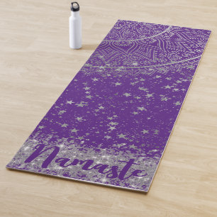 Tapis De Yoga Mandala enchanteur avec étoiles d'argent sur viole