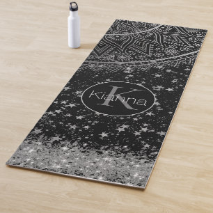 Tapis De Yoga Mandala envoûtant avec des étoiles d'argent sur no