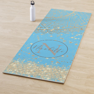 Tapis De Yoga Mandala envoûtant avec Gold Stars sur Turquoise