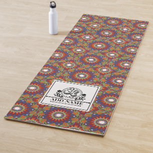Tapis De Yoga Mandala fleurs monogramme nom personnalisé lettre 