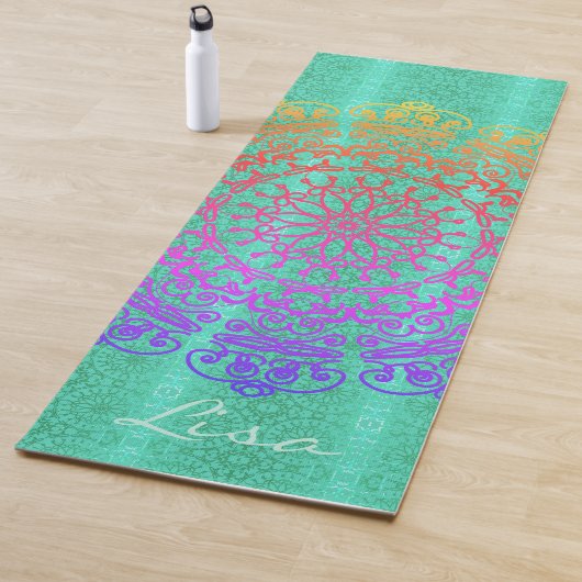 Tapis De Yoga Mandala Green avec nom Yoga Mat (En situation)