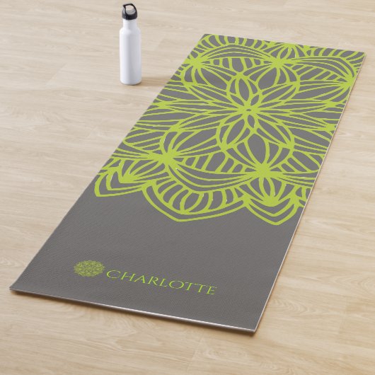 Tapis De Yoga Mandala Lime Green Grey Personnalisé (1 côté) (En situation)