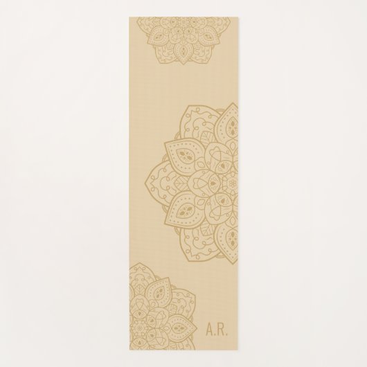 Tapis De Yoga Mandala Moderne Décoratif Beige Avec Initiales (Devant)