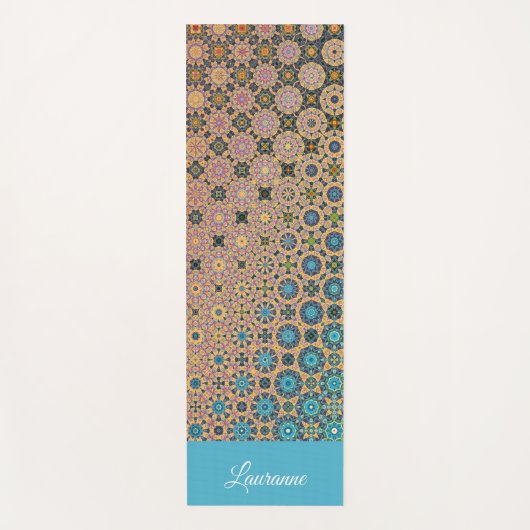Tapis De Yoga Mandala motif personnalisé turquoise et or (Devant)