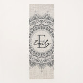 Tapis De Yoga Mandala Nom Monogramme gris clair monochrome (Devant)