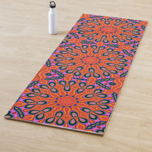 Tapis De Yoga Mandala Retro Orange Floral Psychédélique Yoga Mat