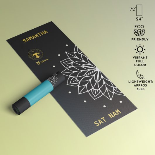 Tapis De Yoga Mandala Typographie simple (noir et blanc) Taurus