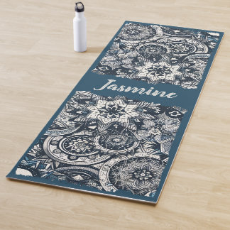 Tapis De Yoga Mandalas Bleu sarcelle et Blanc