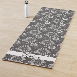 Tapis De Yoga Manteau de Yoga floral noir et blanc personnalisé