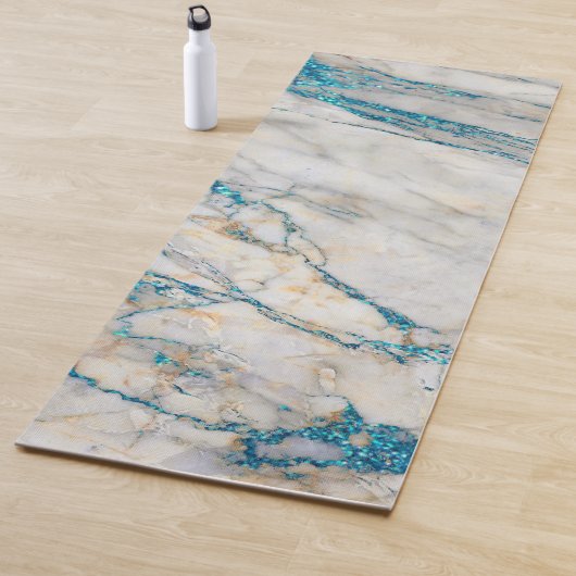 Tapis De Yoga Marbre blanc et bleu Parties scintillant Faux (En situation)